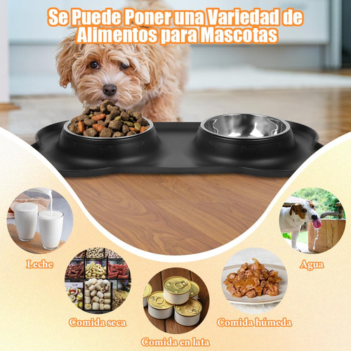 Plato Para Perro 2 Tazones Desmontables De Acero Inoxidable,
