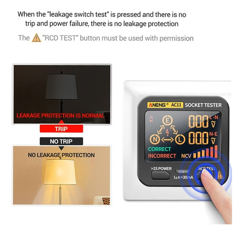 Lcd Ac11 Socket Probador Eléctrico Detector De Fugas Aneng
