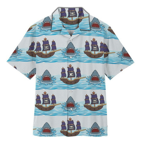 Camisa Hawaiana Unisex De Piratas Y Tiburones, Camisa De Pla