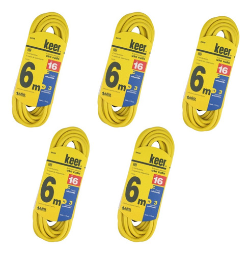 5 Pzas Extensión Keer Uso Rudo 6 Mts 2 Conductores 7amp