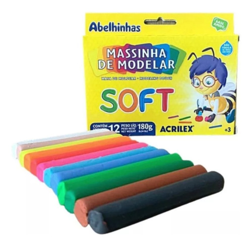 Kit 3 Caixa De Massinha Modelar 12 Cores Soft Brinquedo 180g