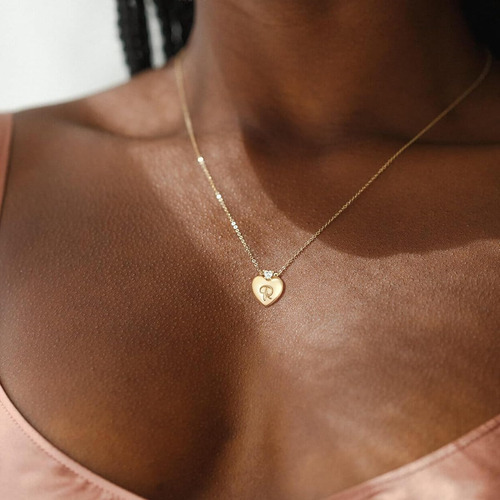Collar Oro Inicial Forma De Corazon Regalo Para Mujer Joyas