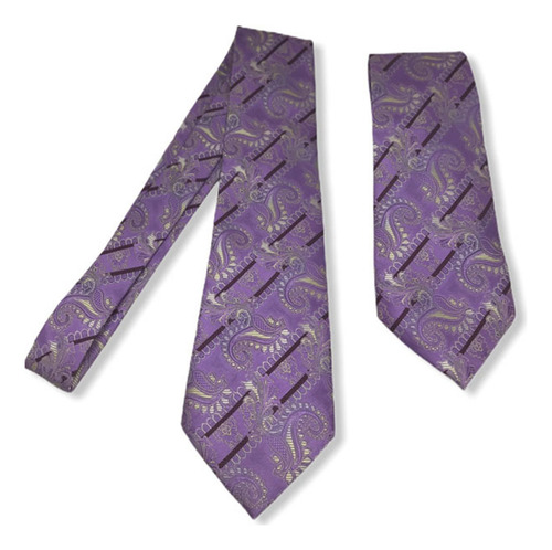 Gravata Seda Clássica Jacquard Paisley Comprimento 140 Cm Cor Lilás Desenho Do Tecido Listras