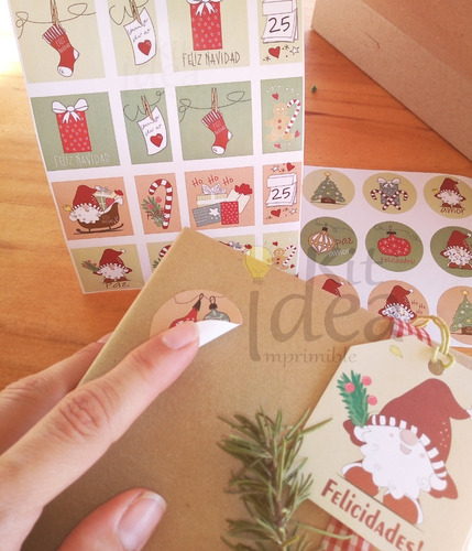 Kit Imprimible Tarjetas Etiquetas Stikers Regalos Navidad