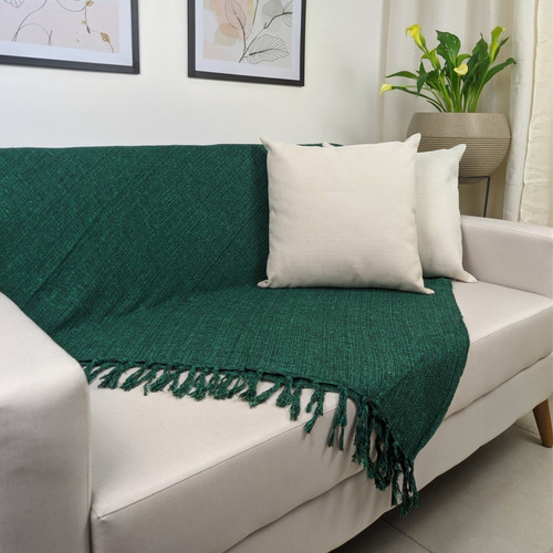 Manta Para Sofá Verde Gigante Decorativa Em Algodão