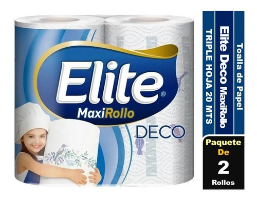 Toalla De Papel Elite Deco Maxi Rollo Triple Hoja 2 Rollos