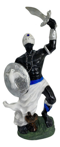 Escultura De Orixá Oxaguiã Azul E Branco 19 Cm Em Resina