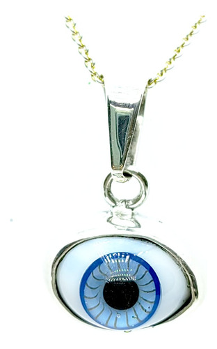 Collar Ojo Turco Azul Celeste Plata 925 Ley