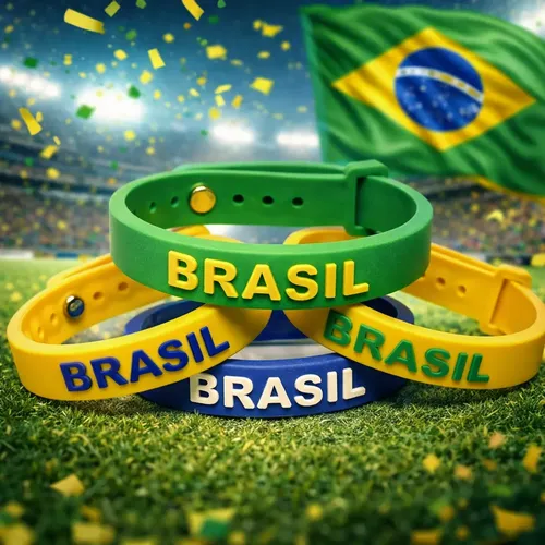 Kit 10 Pulseira Brasil De Silicone Ajustável Copa Do Mundo