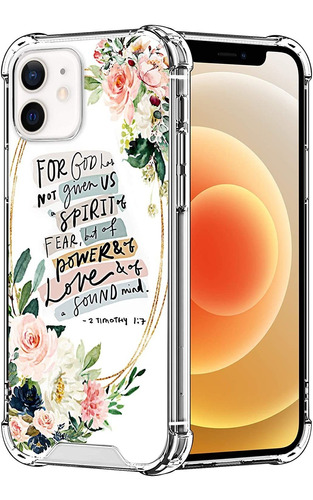 Funda Para iPhone 12/12 Pro - Frase Biblia/flores Rosas