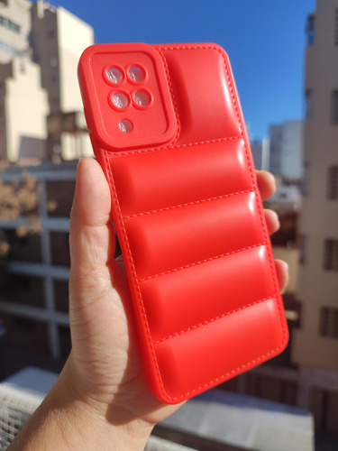 Funda Puffer Efecto Acolchado Para Samsung A12 M12 Rojo