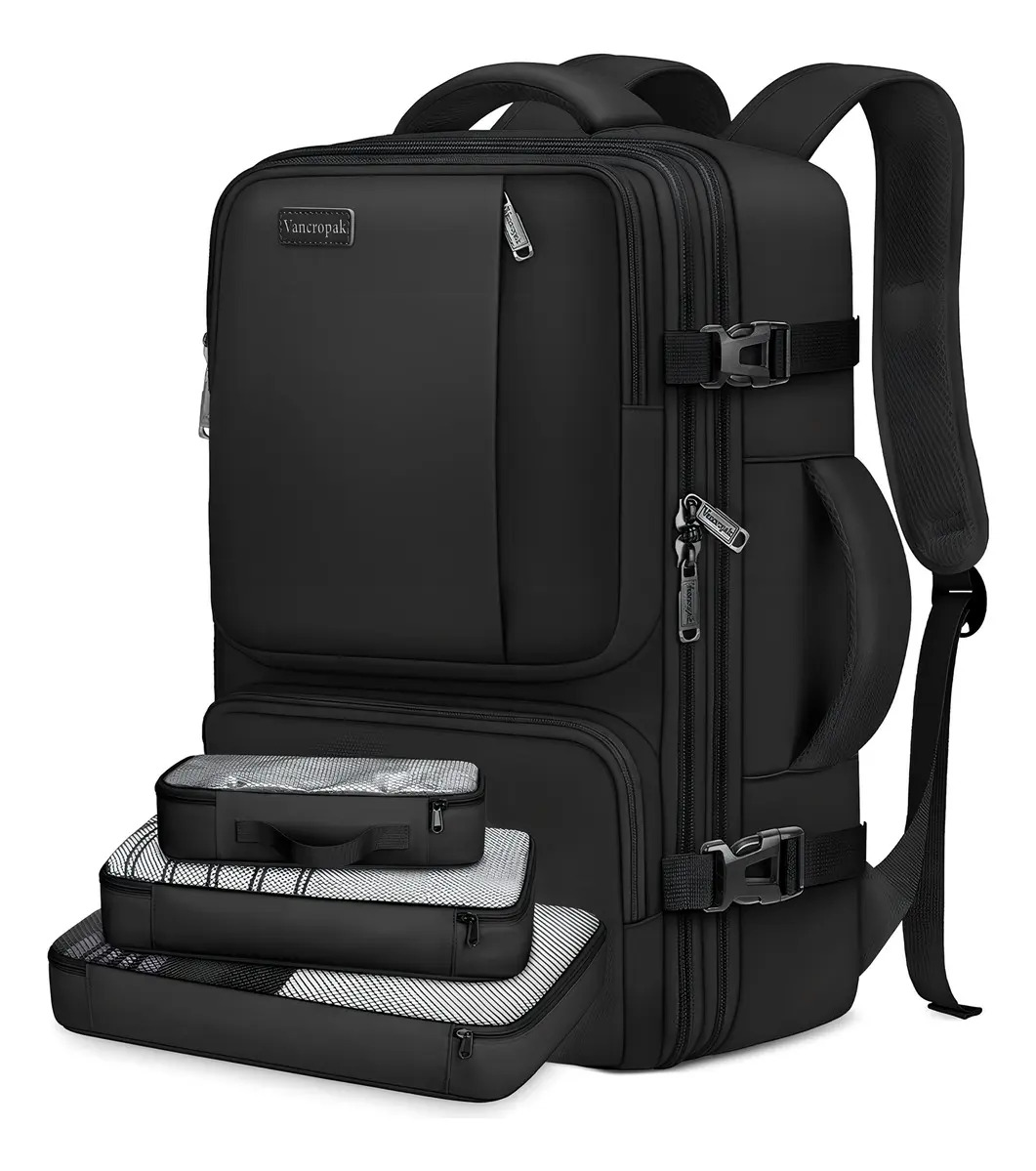 Mochila De Viaje Vancropak Mochila Viaje Con Tres Bolsos Mochilas Hombre Mochilas Dama 45l Mochilas De Viaje Mochila Antirrobo Aprobado Por Avión 10kg Negro