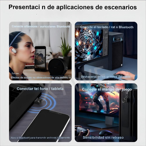 Adaptador Bluetooth Usb Bluetooth 5.4 Mini Adaptador Bluetooth Para Pc Teclado, Ratón,Altavoces Color Negro