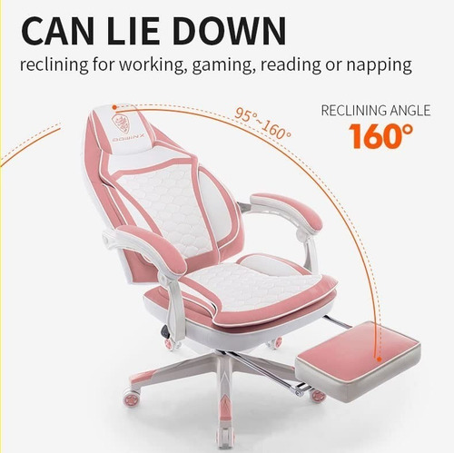Silla Gamer Reclinable Reposapies Pielsint Color Rosa Dowinx