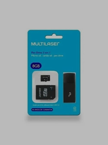 Imagem 3 de 3 de Pendrive+adapt Sd Com Trava+cartão De Memória 8gb Multilaser