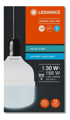 Imagen 3 de 6 de Lampara Foco Led Osram Alta Potencia 30w E27