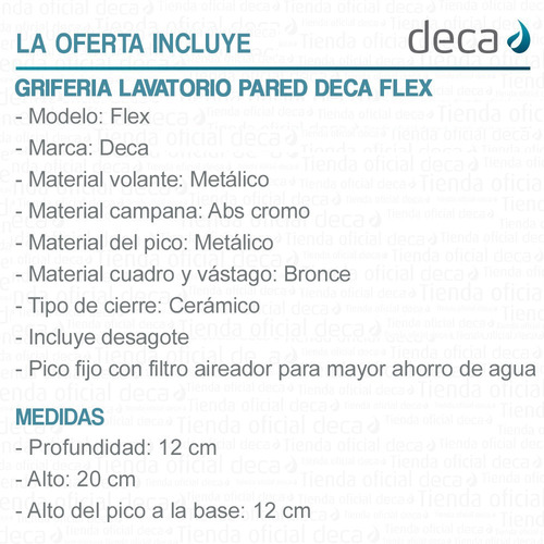 Griferia Lavatorio Pared Ceramico Baño Canilla Flex Lever