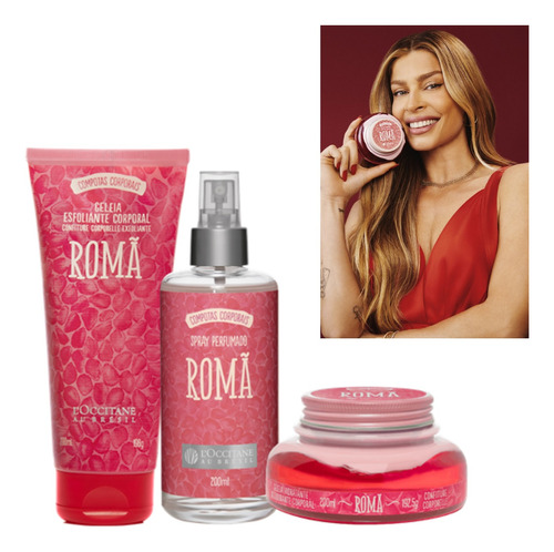 Perfume Romã Spray, Hidratante E Gel Esfoliante Kit Presente