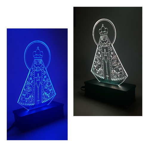 Luminária 3d Avelar Imagem Miniatura Nossa Senhora Aparecida Cúpula 16 Cores Estrutura Preto