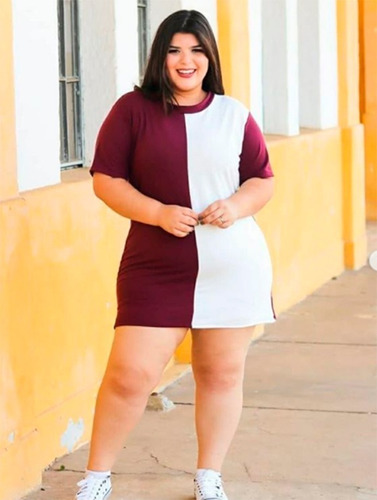 Vestido Malha Bicolor Tamanhos Grandes Plus Size Gordinha