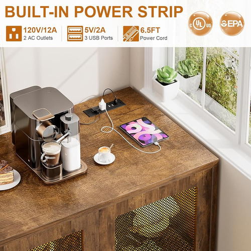 Aheaplus Aparador Gabinete De Buffet Con Toma De Corriente,