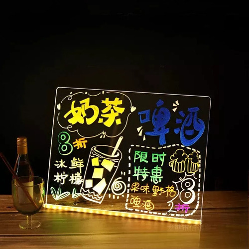 Pizarra Led Acrilica 15x15 Cm Transparente C/ Luz + Plumones
