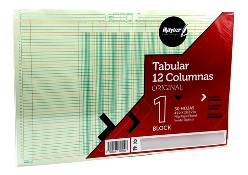 Block Tabular 12 Columnas Rayter Cont. 50 Hojas