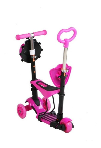 Imagen 4 de 5 de Patineta Scooter 3 En 1 Infantil Asiento Gt-4110b Rosado