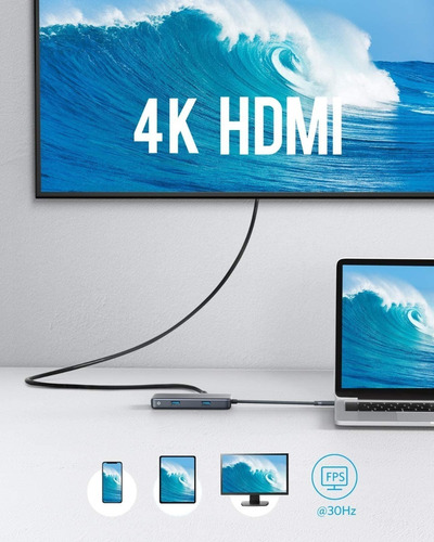 Imagen 3 de 8 de Adaptador Usb-c - Anker - 2 Port Usb 3.0 Hdmi Sd/msd Red Pd