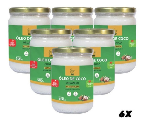 6x Oleo De Coco 500ml Orgân. Extravirgem Hidrata Cabelo Pele