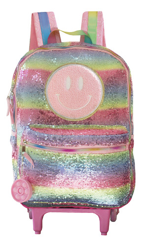 Mochila De Rodinhas Smile Peluciado Chaveiro Pop It