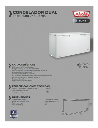 Congelador Horizontal Dual 745 Litros 211x79x80 Cms/dechaus