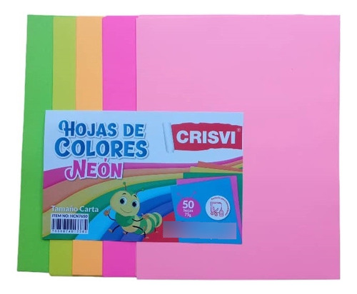 Hoja De Colores Neon Surtidos 75g Carta Crisvi 50 Hojas