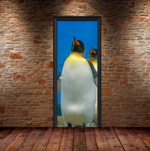 Vinilo Para Puerta Pinguino Penguin Hielo Naturaleza M2