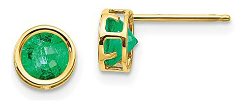 14 K Oro Amarillo Bisel 5mm Joyería Verde Esmeralda Pendient