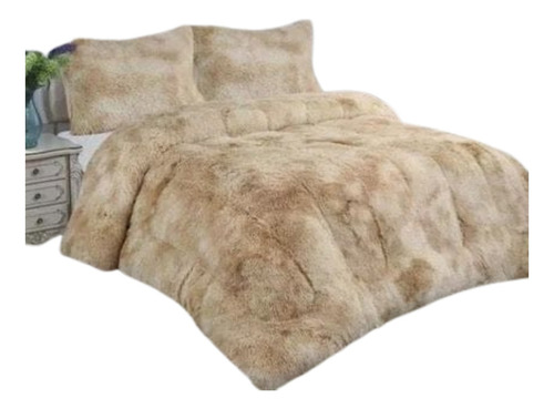 Cobertor Peludo Beige Plumón De Invierno 2 Plz Con Chiporro