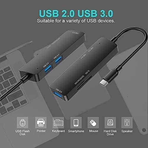 Imagen 6 de 7 de Hub Tipo C 5 En 1 Con 3 Puertos Usb Puerto Sd Y Micro Sd