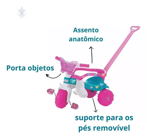 Motoca Triciclo Borboleta Infantil com Luz Tico Tico Brinquedo