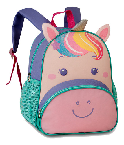 Mochila Bolsa Bichinhos Zoo Pets Animais Infantil Meninas Cor Lilás Desenho Do Tecido Liso