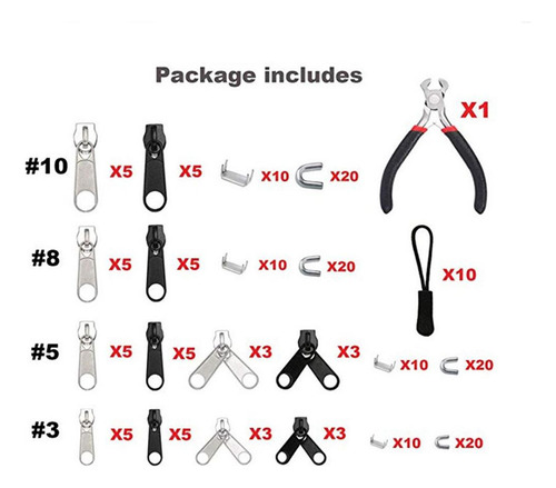 Kit De Reparación De Cremallera Diy 183 Piezas Metal Cabeza