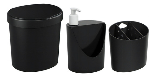 Kit Lixeira 2,5l Organizador Talheres 99138 Coza - Preto