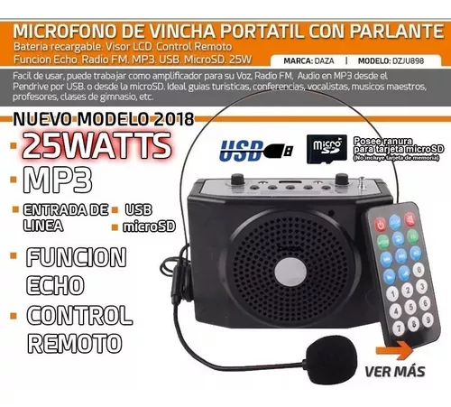 Parlante Portatil Con Microfono Vincha Altavoz Exposicion