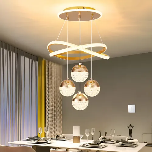Lustre Pendente Moderno 3 Temperaturas De Cor, Led Para Sala 127/220v Dourado