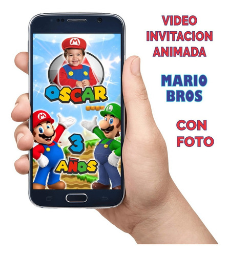 Video Invitación Digital Personali Mario Bros Animada C/foto