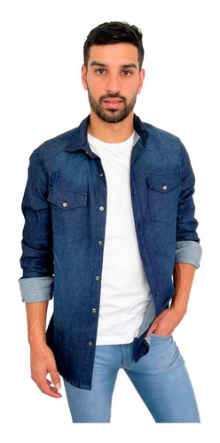Imagen 1 de 8 de Camisa Jony Hombre Azul Elastizada