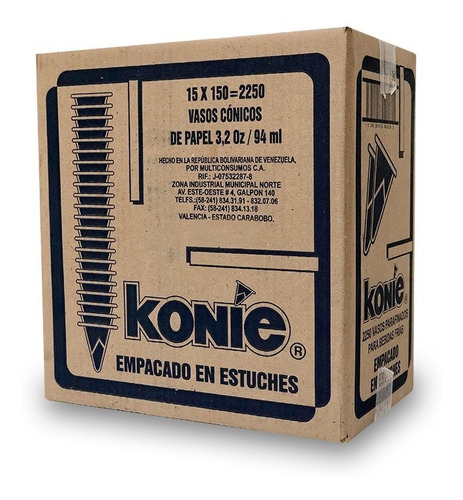 Imagen 2 de 3 de Caja De Vasos Cónicos Konie 2250 Unidades