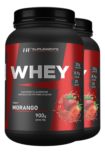 2x Whey Protein De Morango 900g Hf Suplements