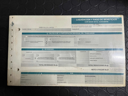 Block Liquidación Y Pago De Beneficios.ref. 10-08-01.