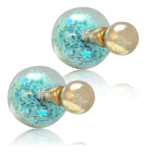 Aretes Broquel Oro 18k Laminado Perla Rellena Estrellas #100