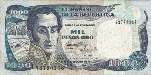 Colombia 1000 Pesos  Oro 1 De Enero 1990